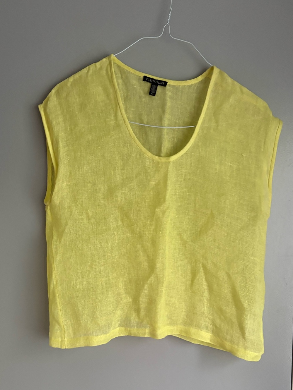 Eileen Fisher Bright Yellow 100% organic Linen Scoop Neck Tank